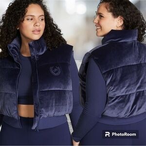 Victoria's Secret PINK Rib Velour Crop Puffer Sleeveless Vest in blue